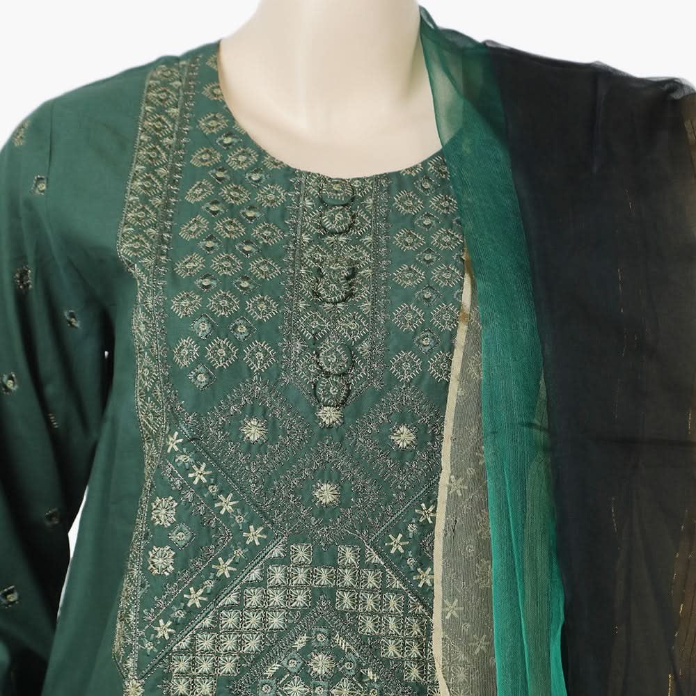 Women's Embroidered Stitched Shalwar Suit - Green, Women Shalwar Suits, Chase Value, Chase Value