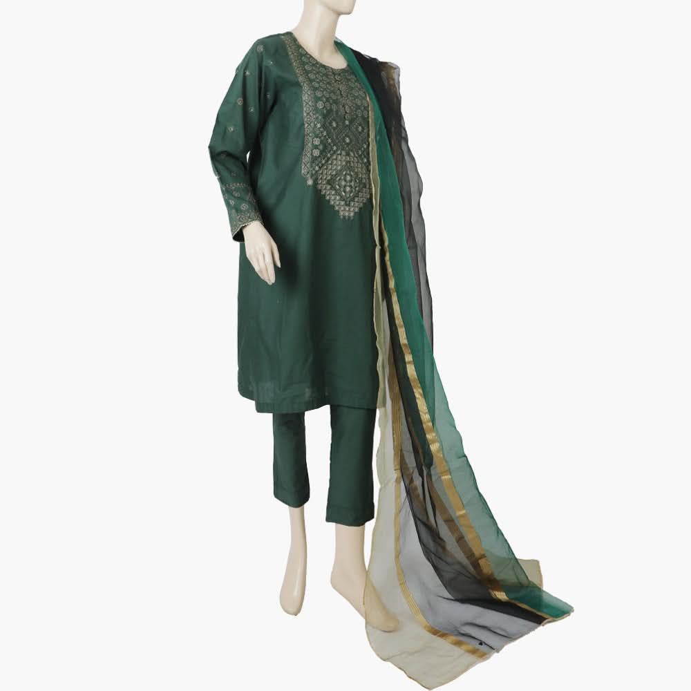 Women's Embroidered Stitched Shalwar Suit - Green, Women Shalwar Suits, Chase Value, Chase Value