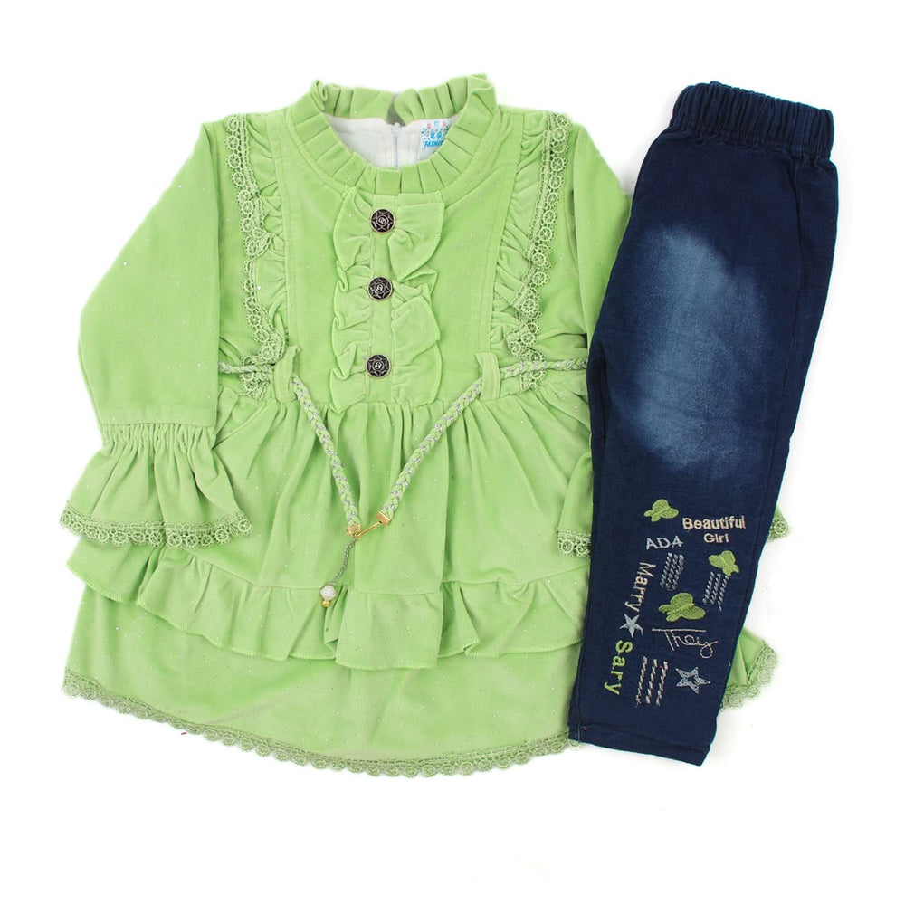 Girls Full Sleeves Pant Suit - Green, Girls Shalwar Kameez, Chase Value, Chase Value