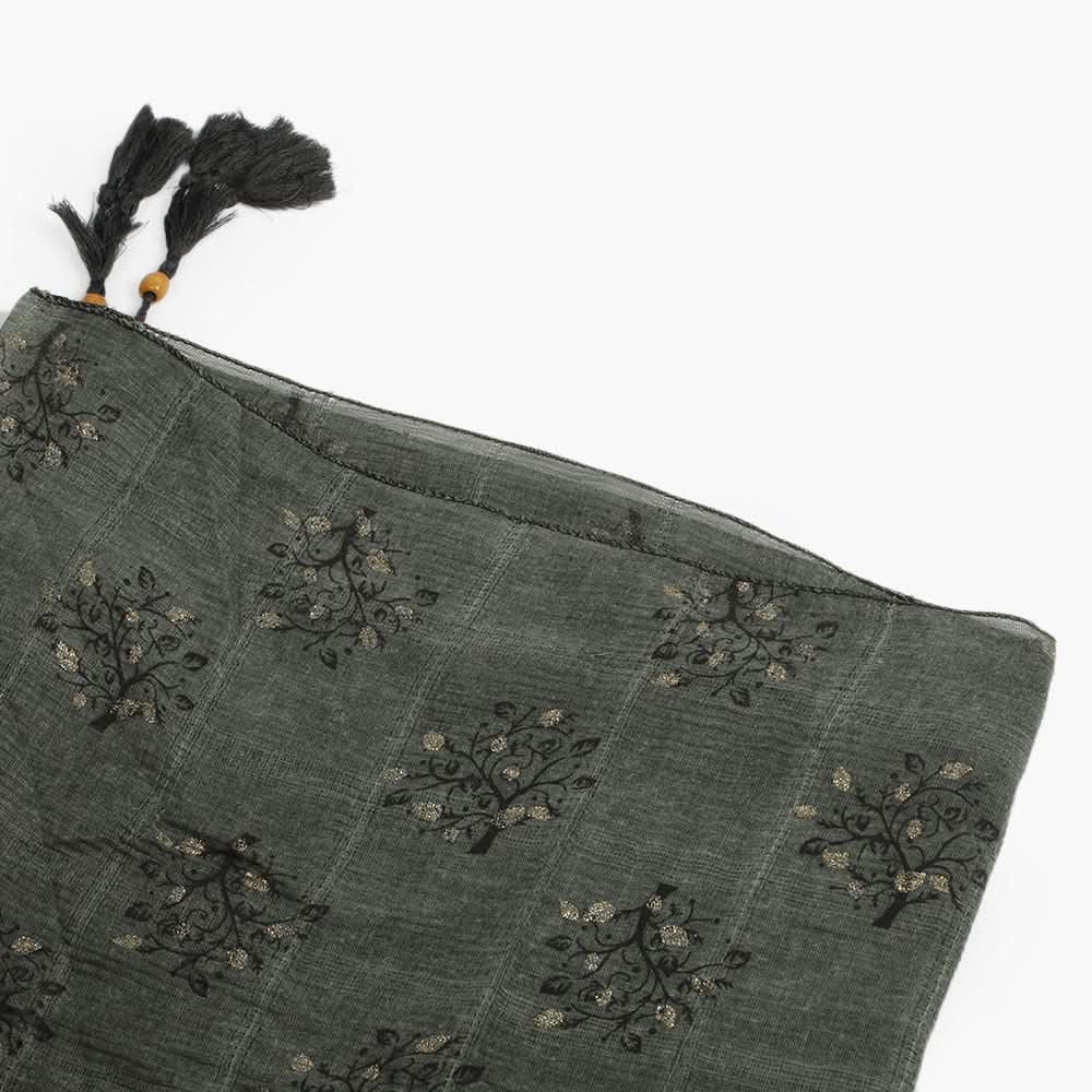 Women's Cotton Gold Print Scarf - Dark Green, Women Shawls & Scarves, Chase Value, Chase Value