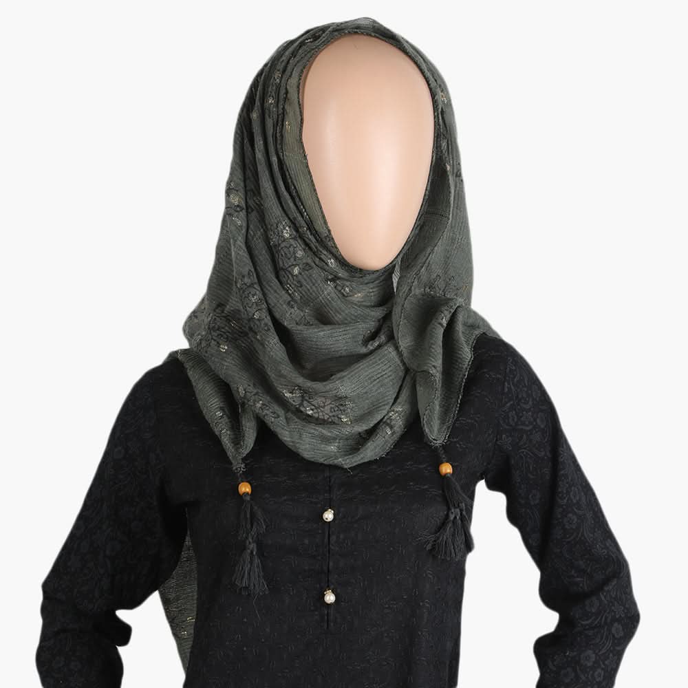 Women's Cotton Gold Print Scarf - Dark Green, Women Shawls & Scarves, Chase Value, Chase Value