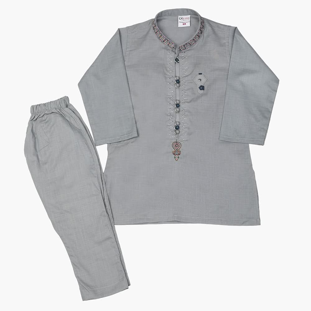 Boys Embroidered Shalwar Suit - Grey, Boys Shalwar Kameez, Chase Value, Chase Value