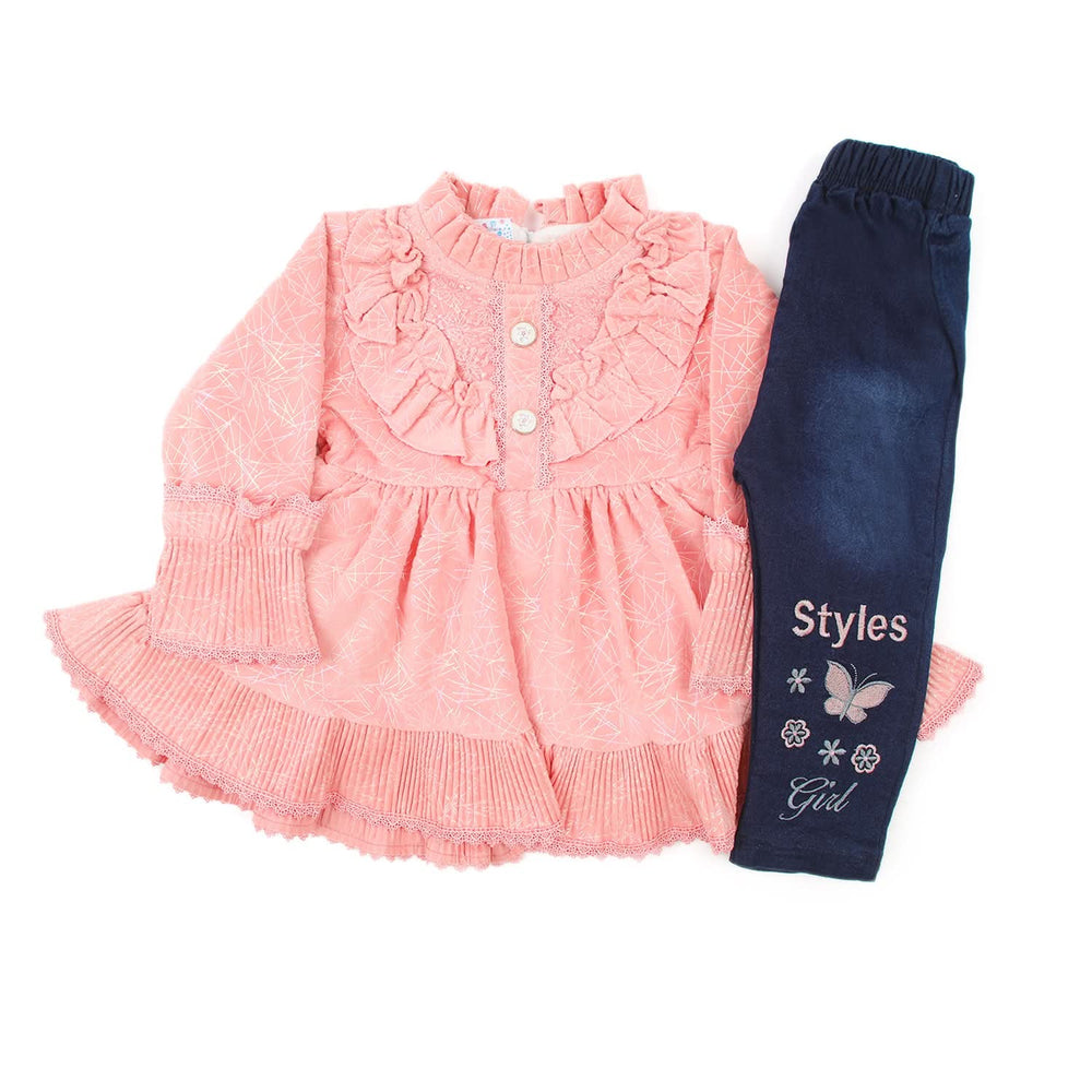 Girls Pant Suit - Peach, Girls Shalwar Kameez, Chase Value, Chase Value
