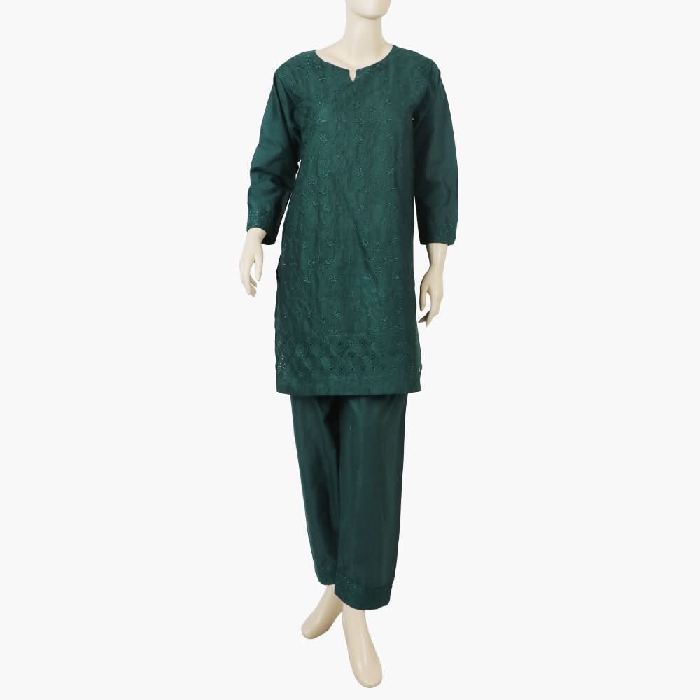 Women's Chicken Kari 2Pcs Suit - Green, Women Shalwar Suits, Chase Value, Chase Value