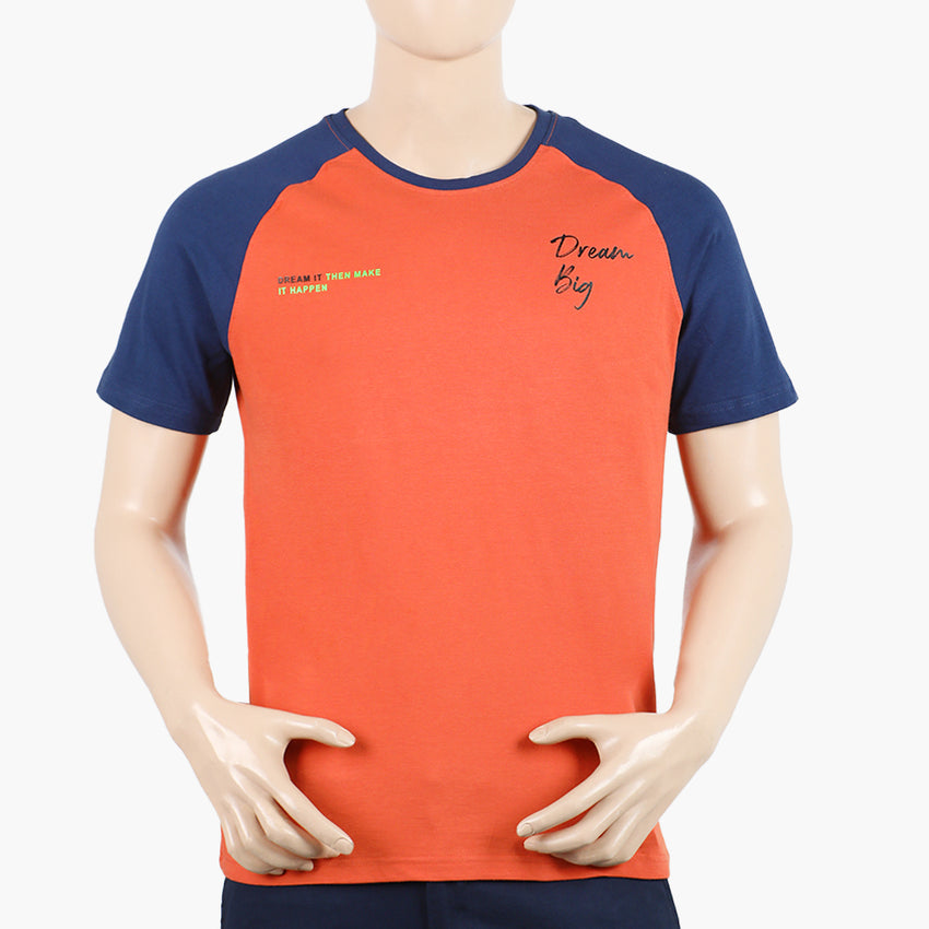 Eminent Men's Round Neck Half Sleeves Printed T-Shirt - Rust