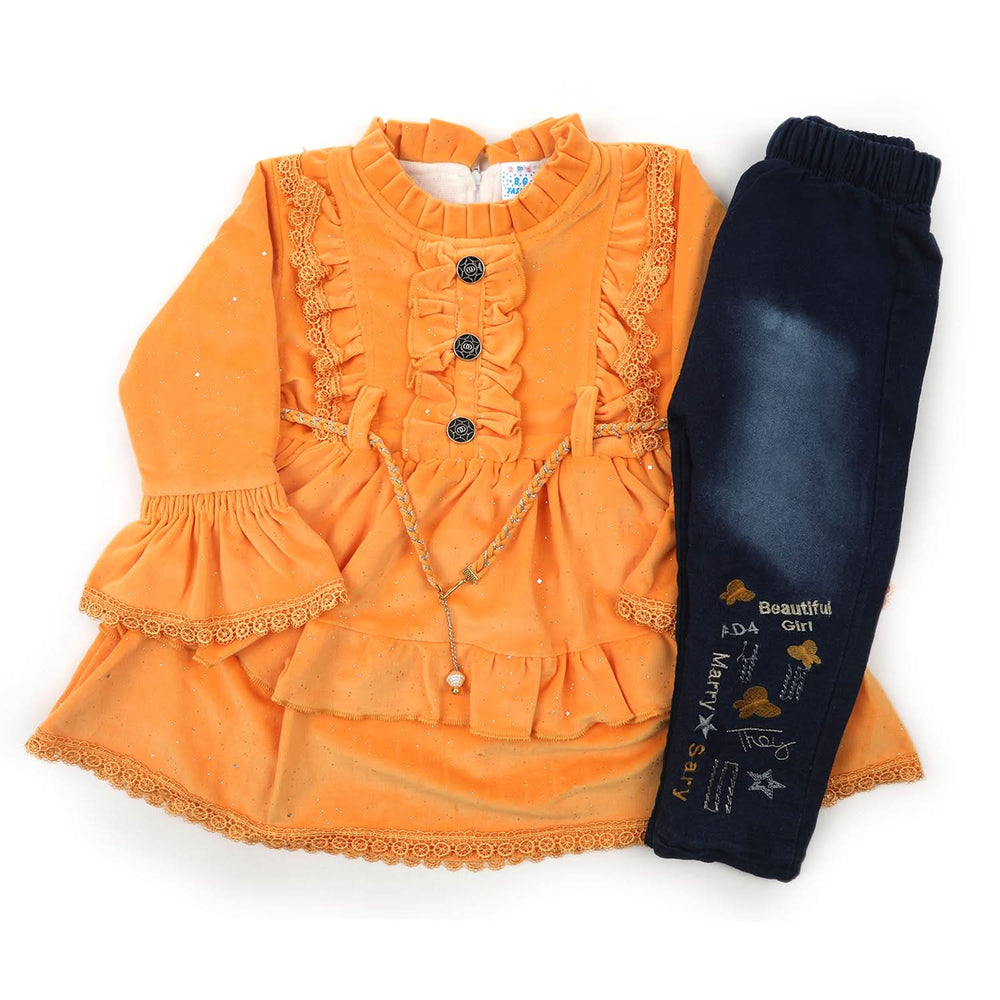 Girls Full Sleeves Pant Suit - Orange, Girls Shalwar Kameez, Chase Value, Chase Value