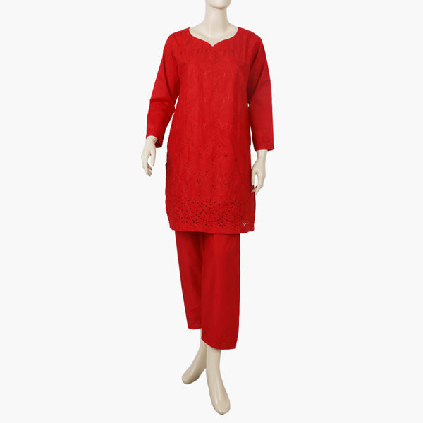 Women's Chicken Kari 2Pcs Suit - Red, Women Shalwar Suits, Chase Value, Chase Value