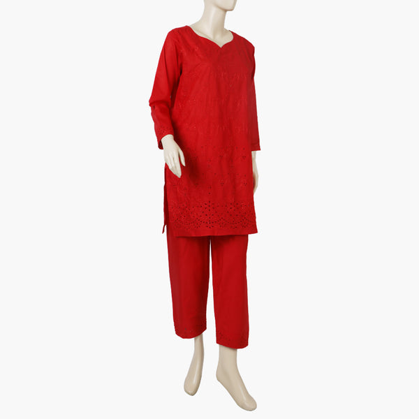 Women's Chicken Kari 2Pcs Suit - Red, Women Shalwar Suits, Chase Value, Chase Value