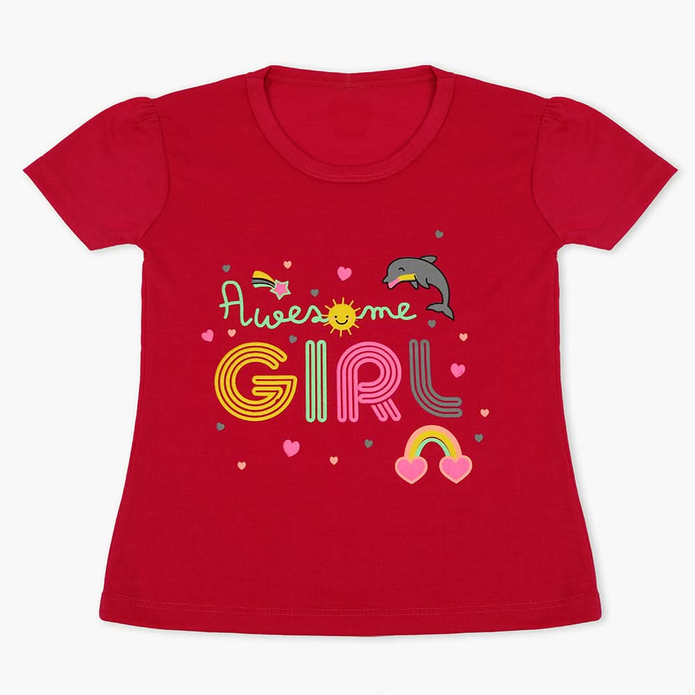 Girls Half Sleeves T-Shirt - Dark Pink, Girls T-Shirts, Chase Value, Chase Value