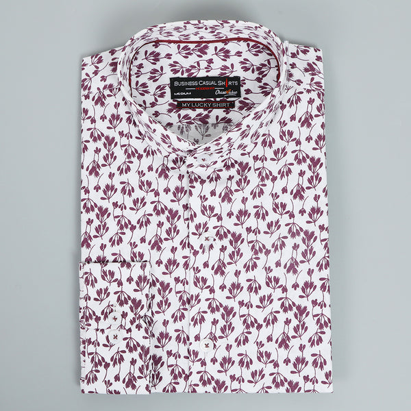 Men's Printed Business Casual Shirt - Maroon & White