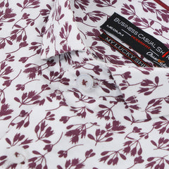 Men's Printed Business Casual Shirt - Maroon & White