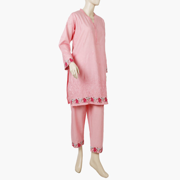 Women's Embroidered 2Pcs Suit - Pink