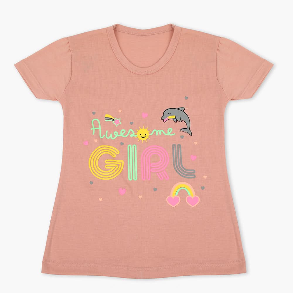 Girls Half Sleeves T-Shirt - Tea Pink, Girls T-Shirts, Chase Value, Chase Value