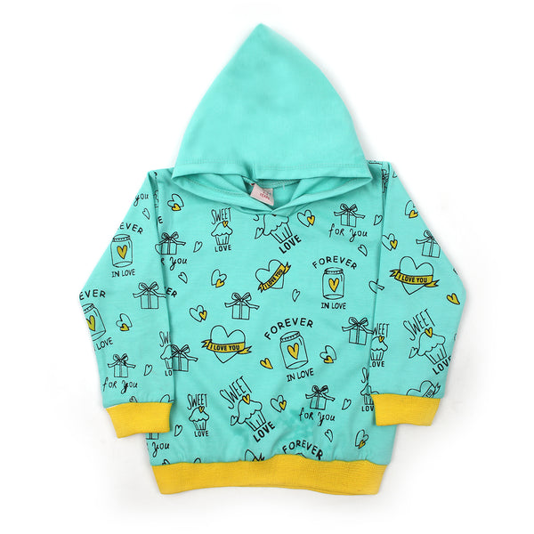 Girls Full Sleeves Hoodie T-Shirt - Cyan