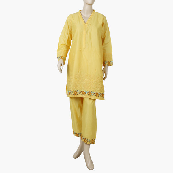 Women's Embroidered 2Pcs Suit - Yellow