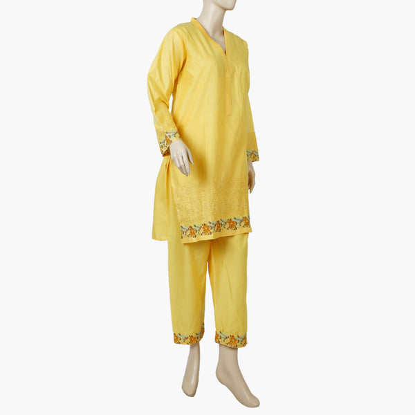 Women's Embroidered 2Pcs Suit - Yellow