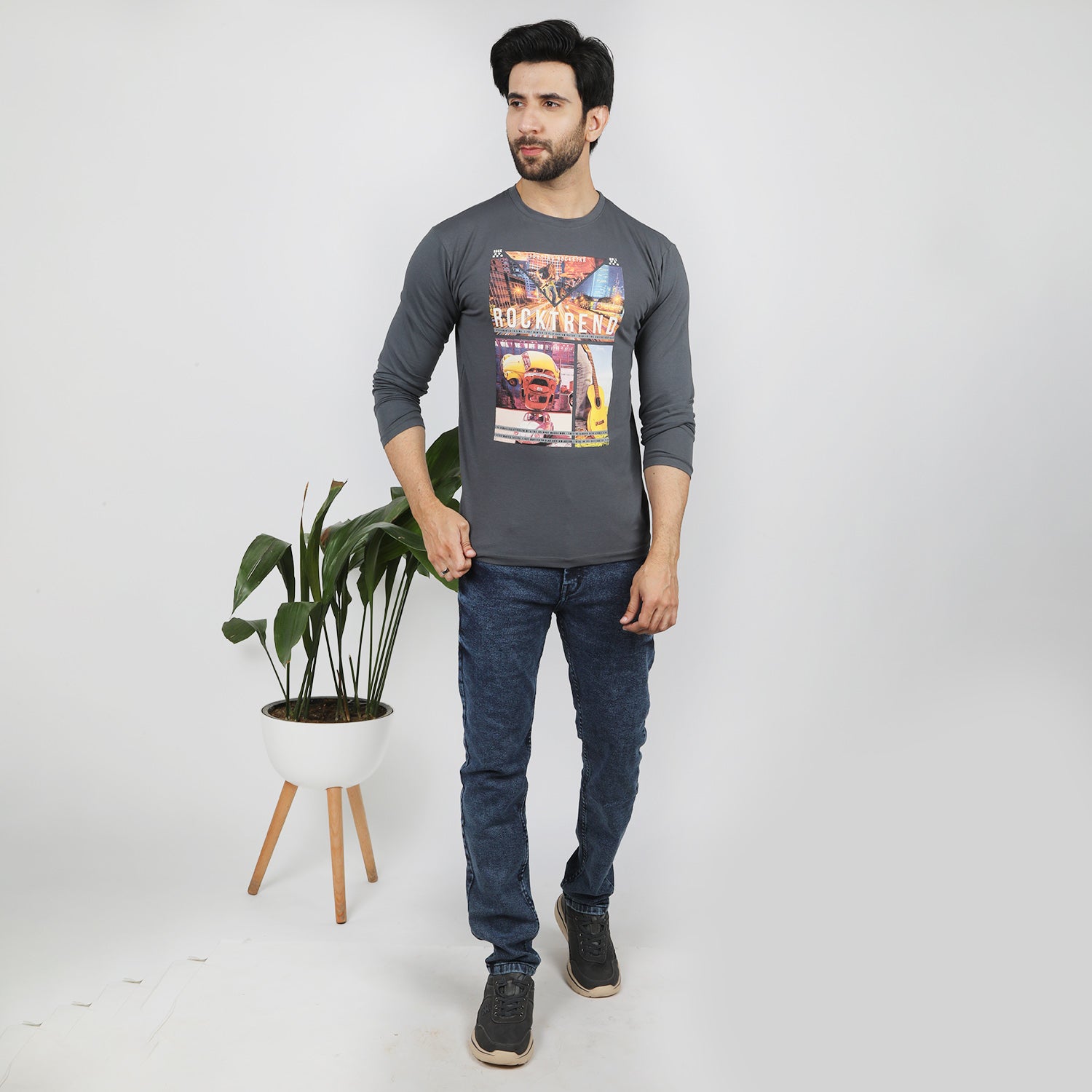 Men's Full Sleeves Printed T-Shirt - Grey, Men's T-Shirts & Polos, Chase Value, Chase Value