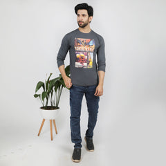 Men's Full Sleeves Printed T-Shirt - Grey