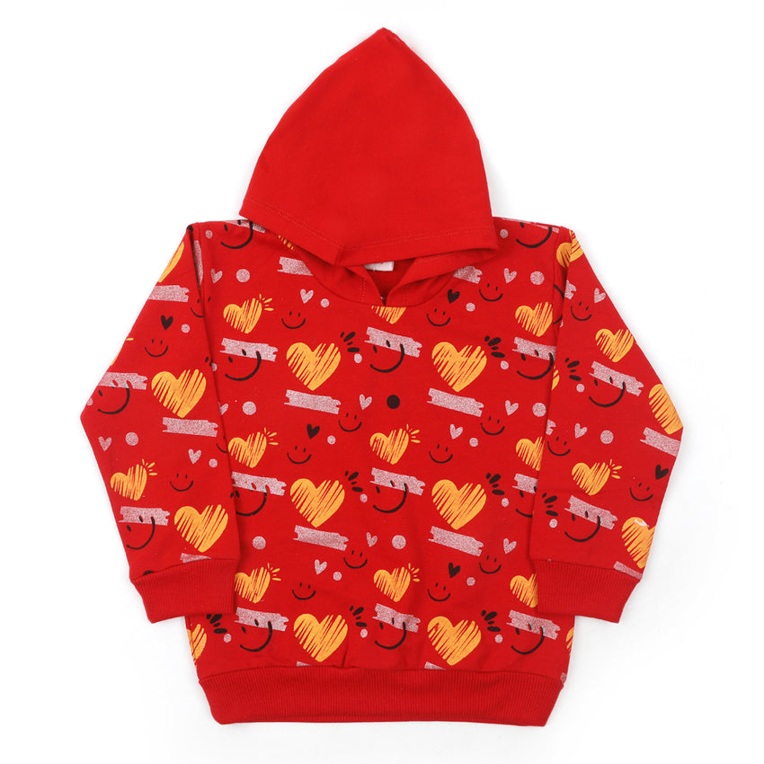 Girls Full Sleeves Hoodie T-Shirt - Red