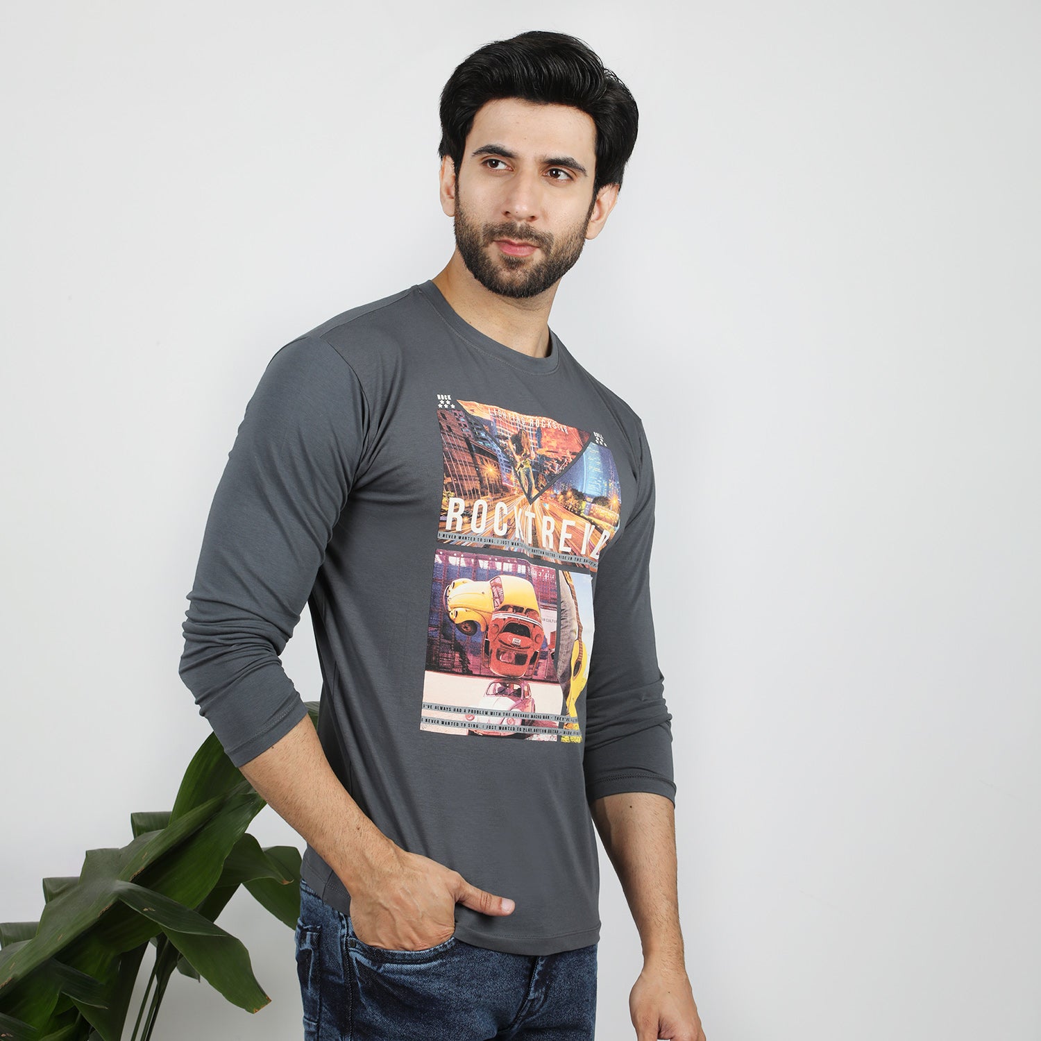 Men's Full Sleeves Printed T-Shirt - Grey, Men's T-Shirts & Polos, Chase Value, Chase Value