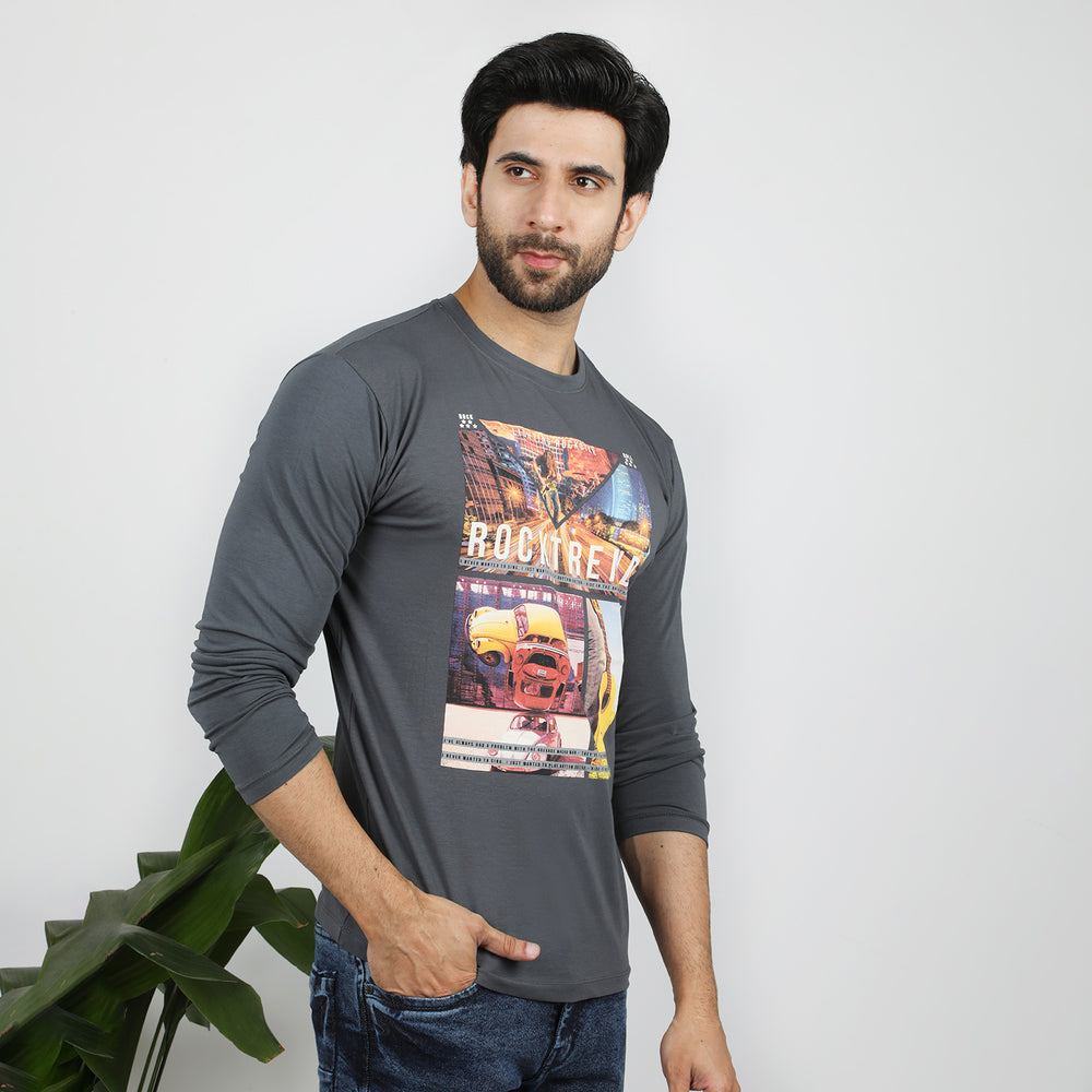 Men's Full Sleeves Printed T-Shirt - Grey, Men's T-Shirts & Polos, Chase Value, Chase Value