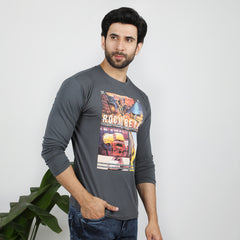 Men's Full Sleeves Printed T-Shirt - Grey