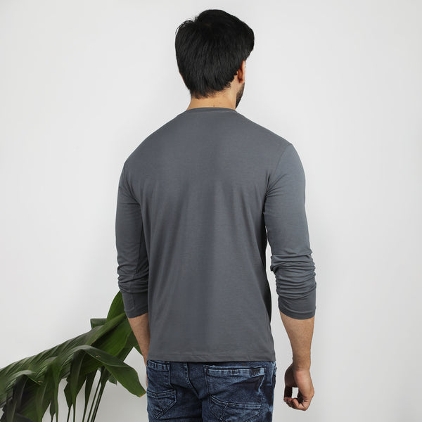 Men's Full Sleeves Printed T-Shirt - Grey