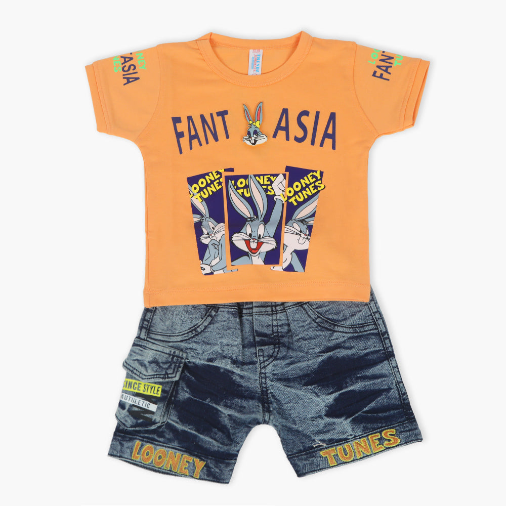 Newborn Boys Half Sleeves Suit - Orange, Newborn Boys Sets & Suits, Chase Value, Chase Value