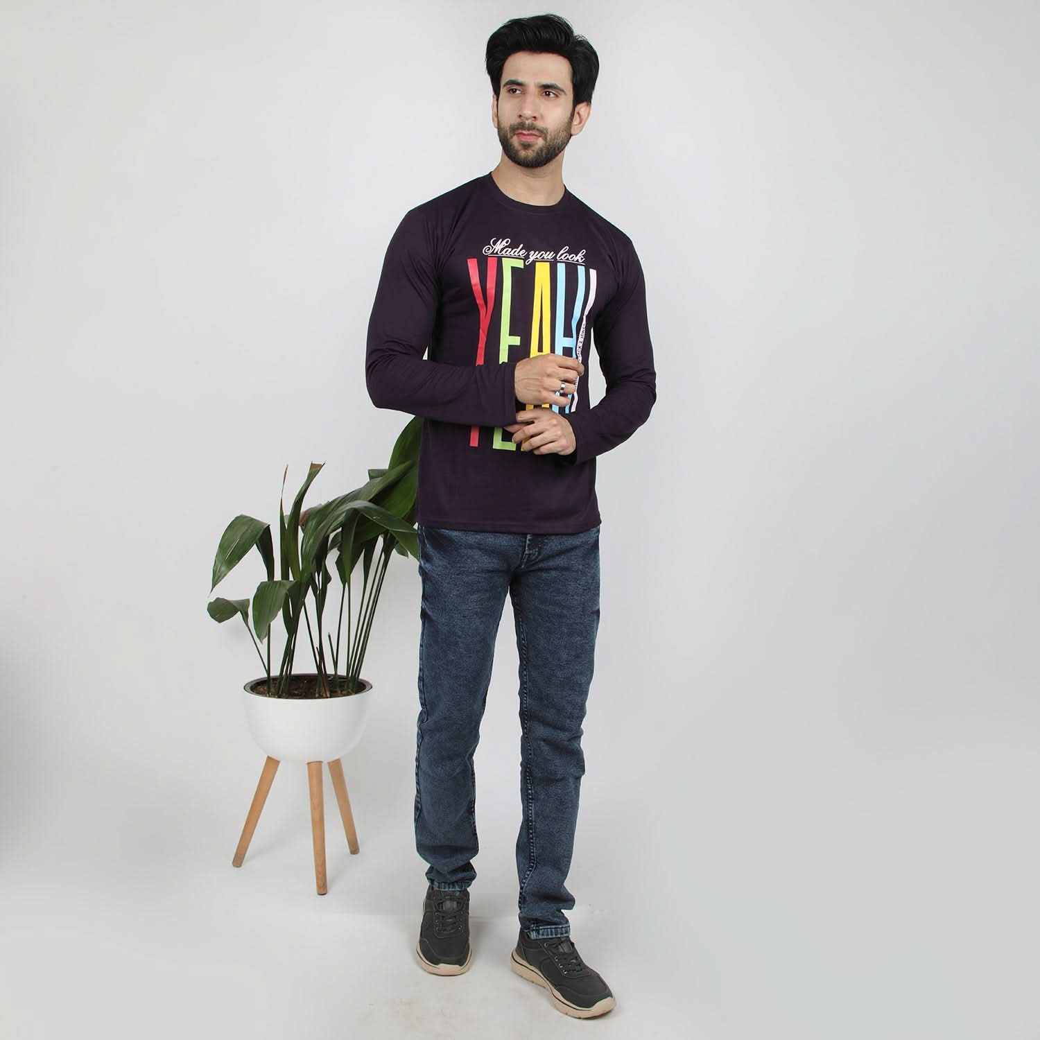 Men's Full Sleeves Printed T-Shirt - Purple, Men's T-Shirts & Polos, Chase Value, Chase Value
