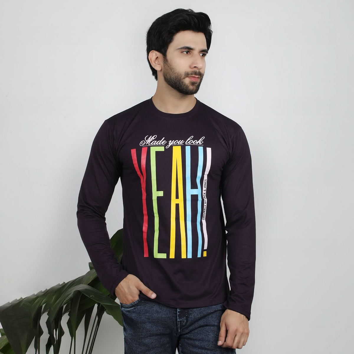 Men's Full Sleeves Printed T-Shirt - Purple, Men's T-Shirts & Polos, Chase Value, Chase Value
