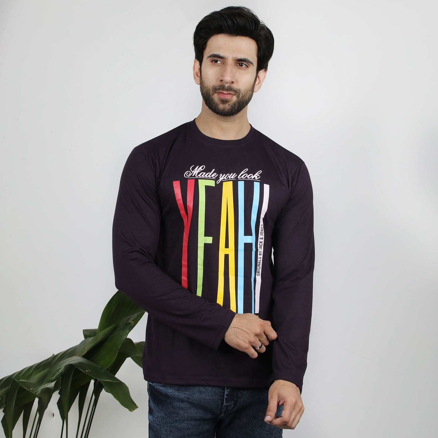 Men's Full Sleeves Printed T-Shirt - Purple, Men's T-Shirts & Polos, Chase Value, Chase Value