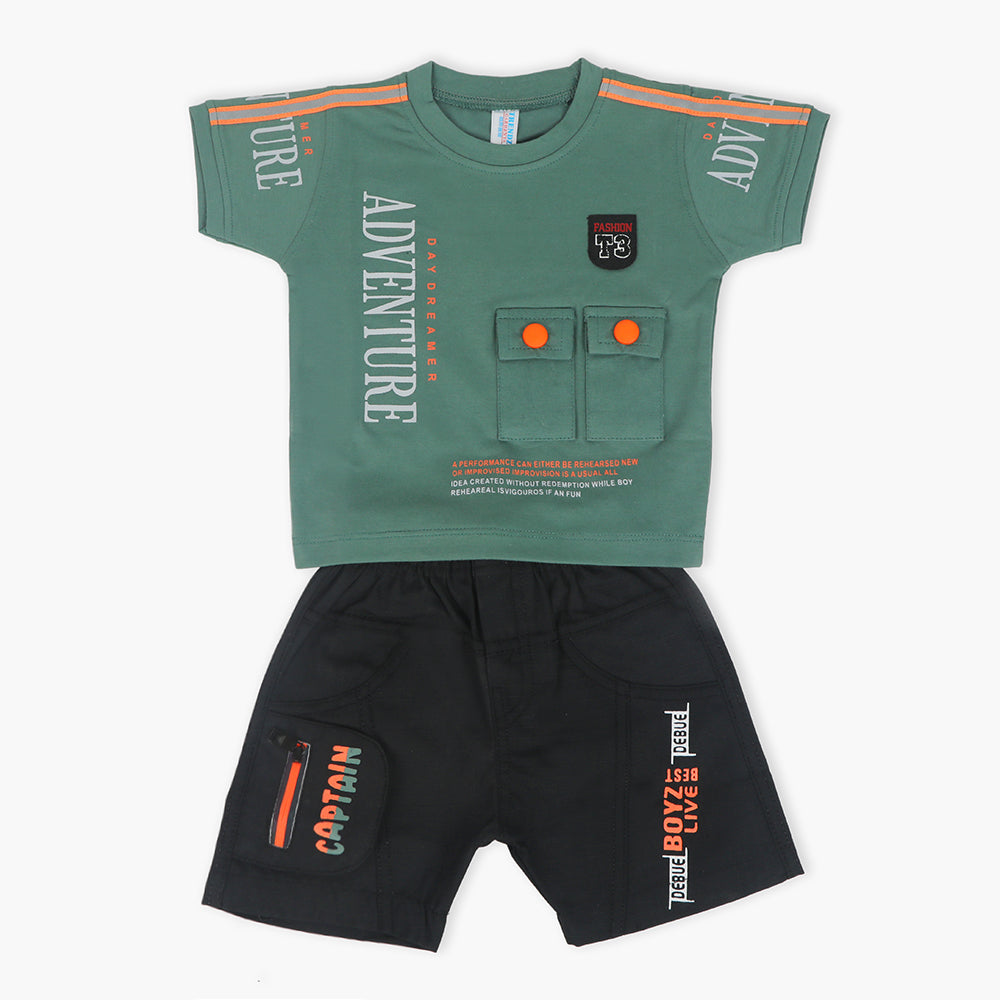 Newborn Boys Half Sleeves Suit - Green, Newborn Boys Sets & Suits, Chase Value, Chase Value