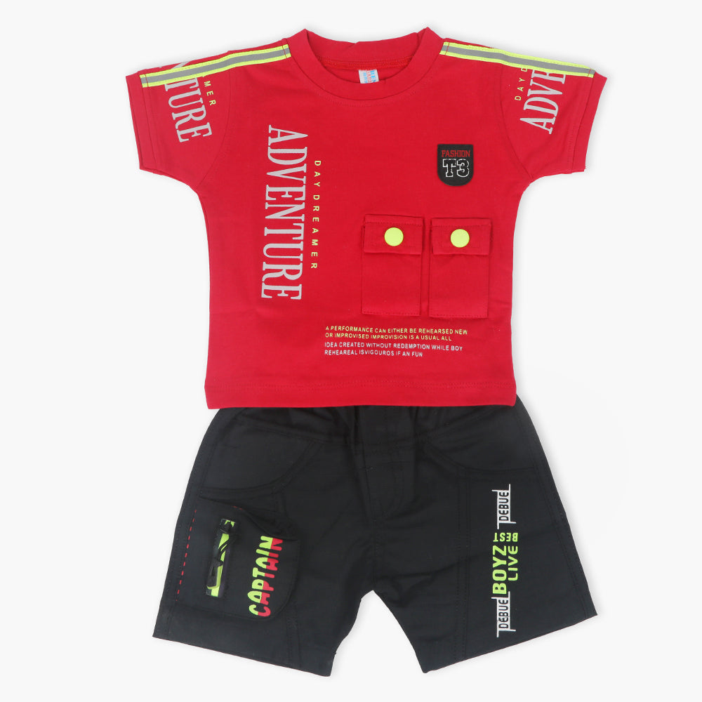 Newborn Boys Half Sleeves Suit - Red, Newborn Boys Sets & Suits, Chase Value, Chase Value