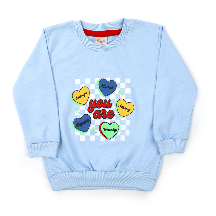 Girls Full Sleeves Sweat Shirt - Light Blue