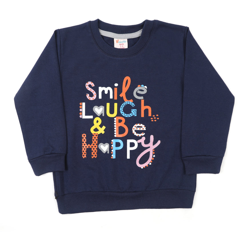 Girls Full Sleeves Sweat Shirt - Navy Blue