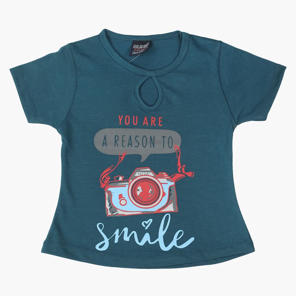 Girls Half Sleeves T-Shirt - Steel Green, Girls T-Shirts, Chase Value, Chase Value