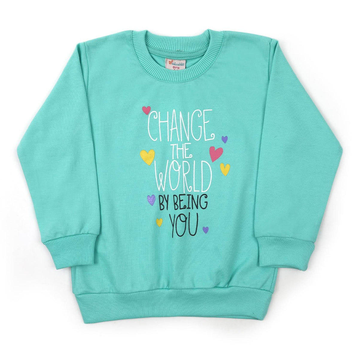 Girls Full Sleeves Sweat Shirt - Cyan, Girls Hoodies & Sweat Shirts, Chase Value, Chase Value