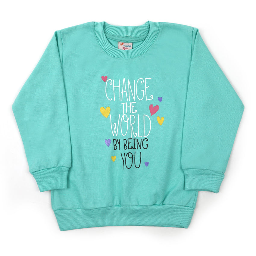 Girls Full Sleeves Sweat Shirt - Cyan