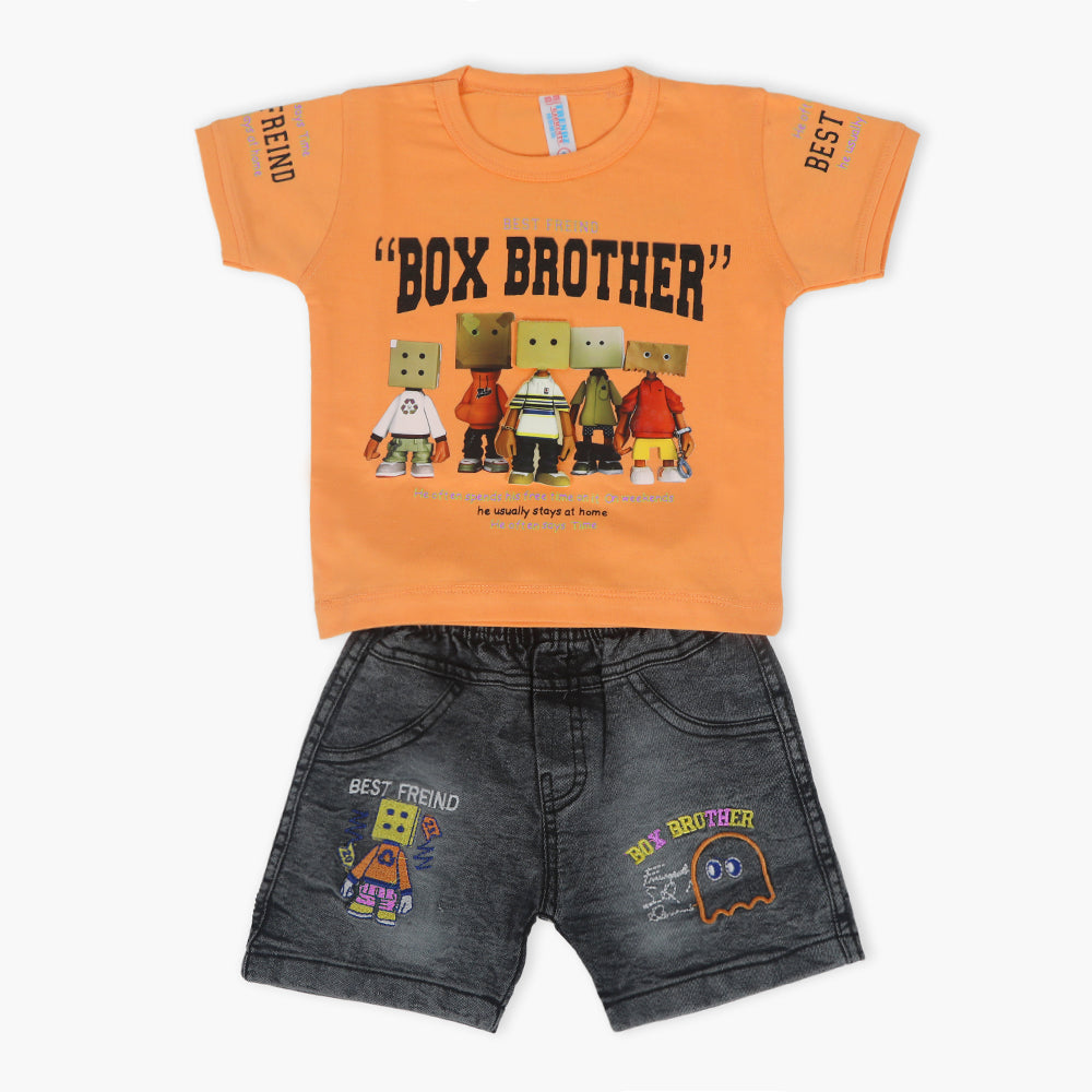 Newborn Boys Half Sleeves Suit - Orange, Newborn Boys Sets & Suits, Chase Value, Chase Value