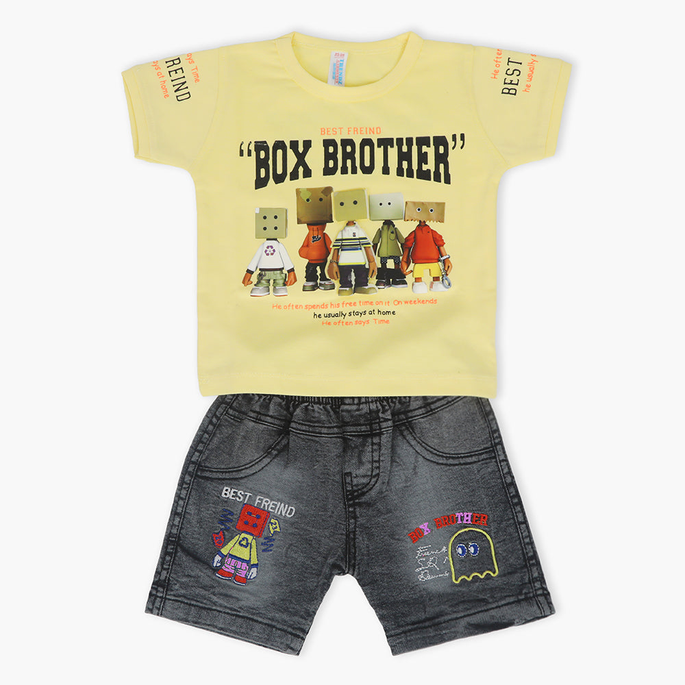 Newborn Boys Half Sleeves Suit - Yellow, Newborn Boys Sets & Suits, Chase Value, Chase Value