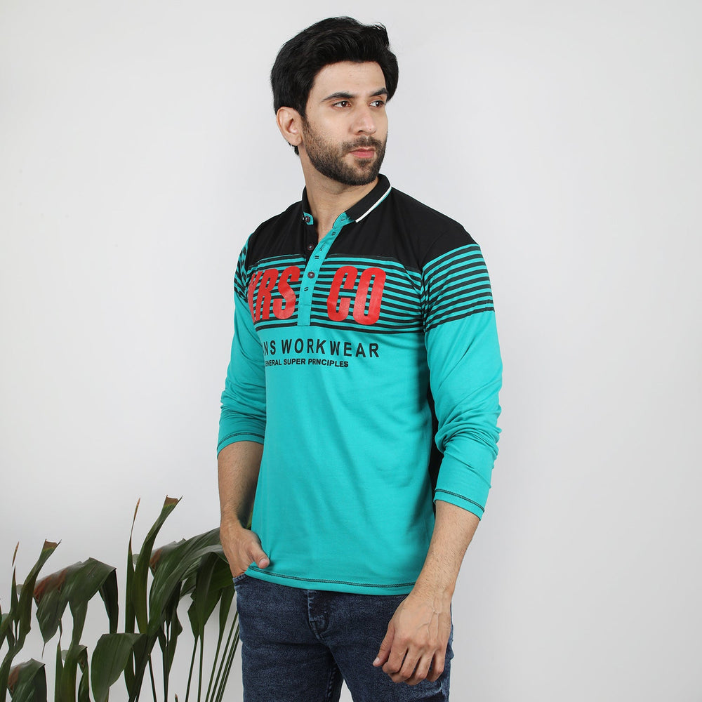 Men's Full Sleeves Polo T-Shirt - Sea Green, Men's T-Shirts & Polos, Chase Value, Chase Value