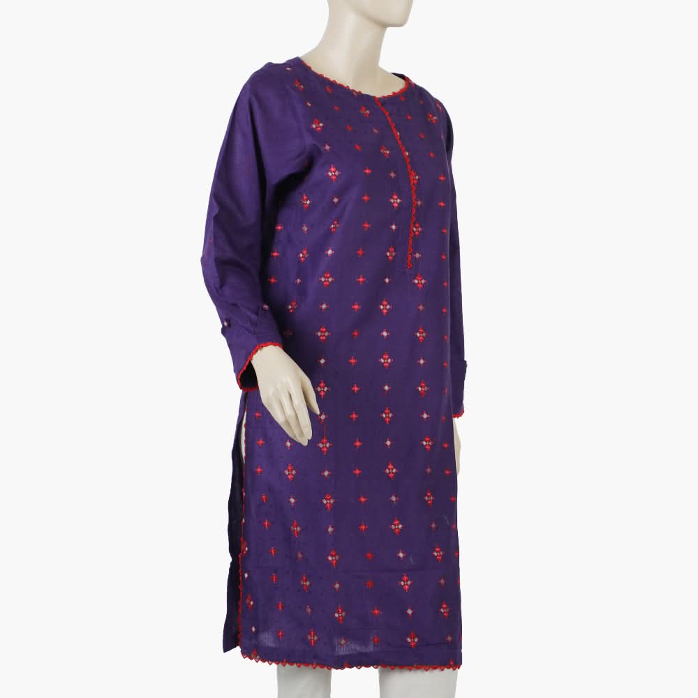Women's Embroiderd Stitched Kurti - Purple, Women Ready Kurtis, Chase Value, Chase Value