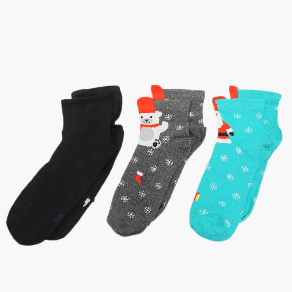 Women's Ankle Socks Pack Of 3 - Multi Color, Women Socks Stocking & Gloves, Chase Value, Chase Value