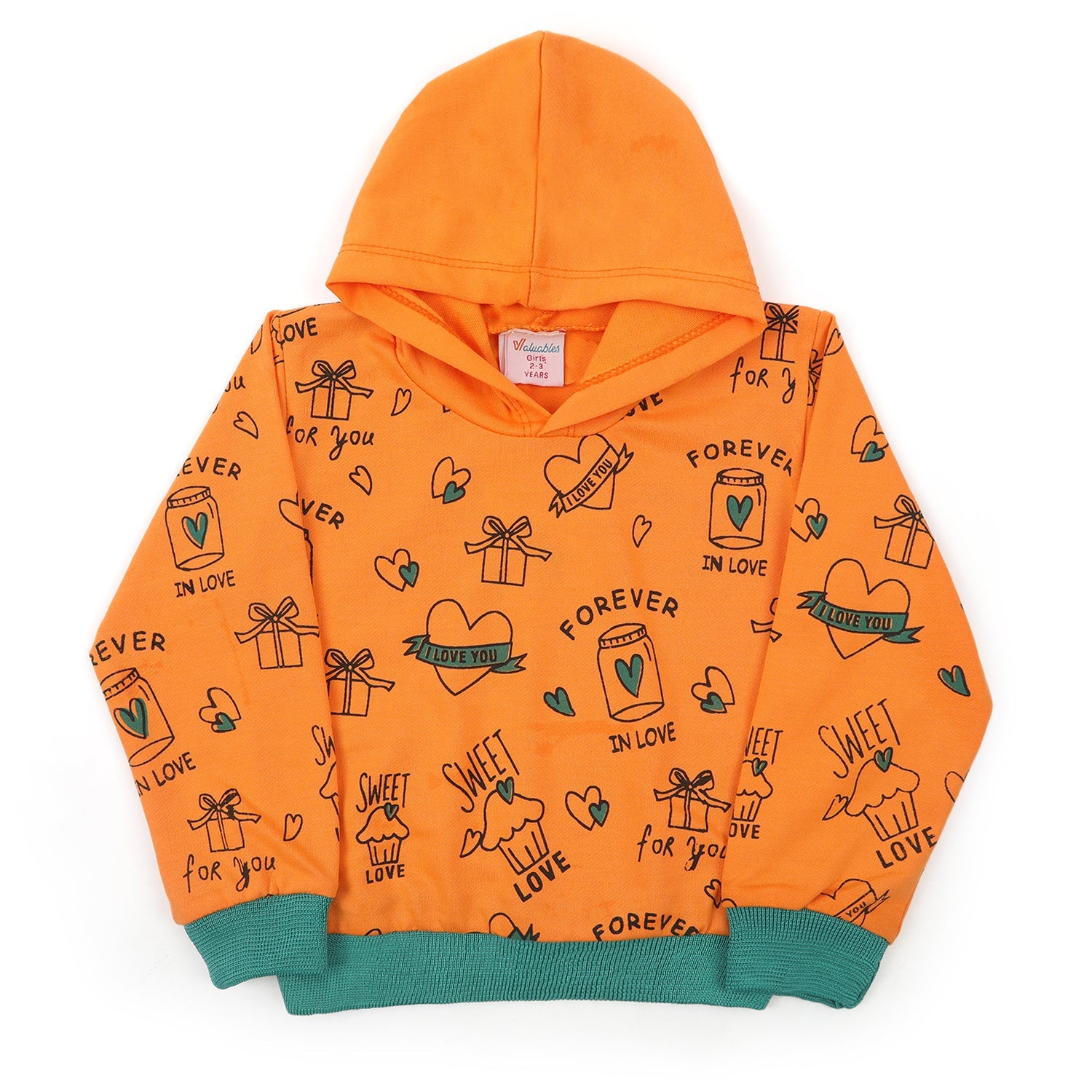 Girls Full Sleeves Hoodie T-Shirt - Orange, Girls Hoodies & Sweat Shirts, Chase Value, Chase Value