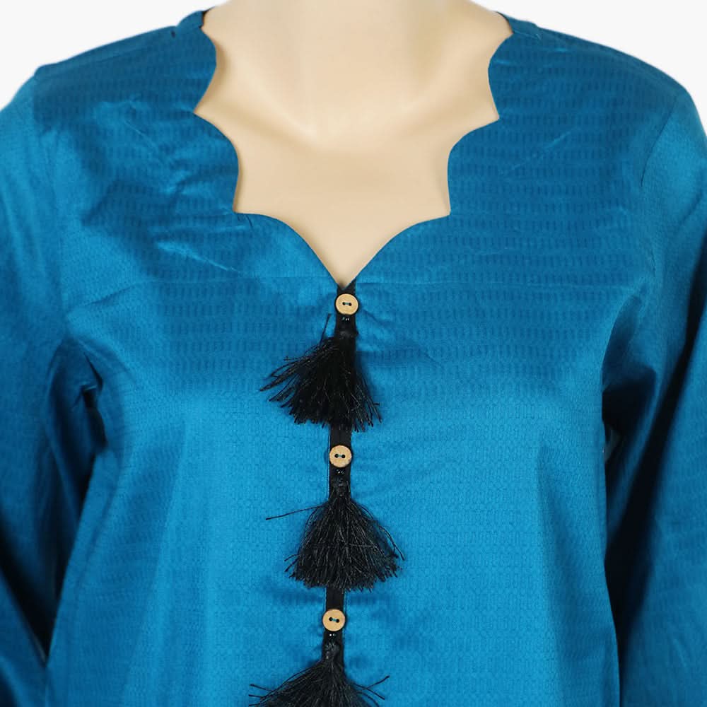Women's Stitched Kurti - Steel Blue, Women Ready Kurtis, Chase Value, Chase Value
