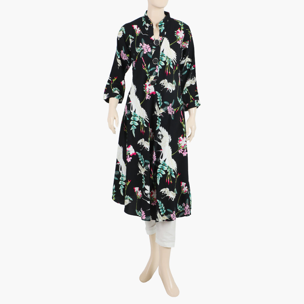 Women's Printed Stitched Kurti - Black, Women Ready Kurtis, Chase Value, Chase Value