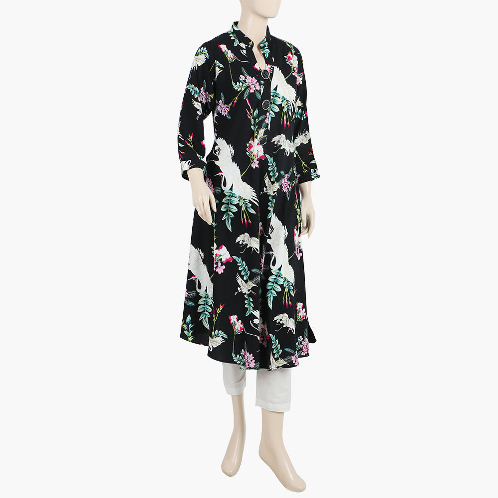 Women's Printed Stitched Kurti - Black, Women Ready Kurtis, Chase Value, Chase Value