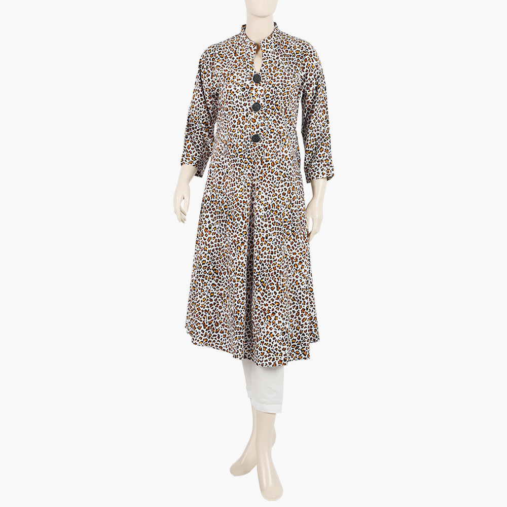 Women's Printed Stitched Kurti - Brown & White, Women Ready Kurtis, Chase Value, Chase Value