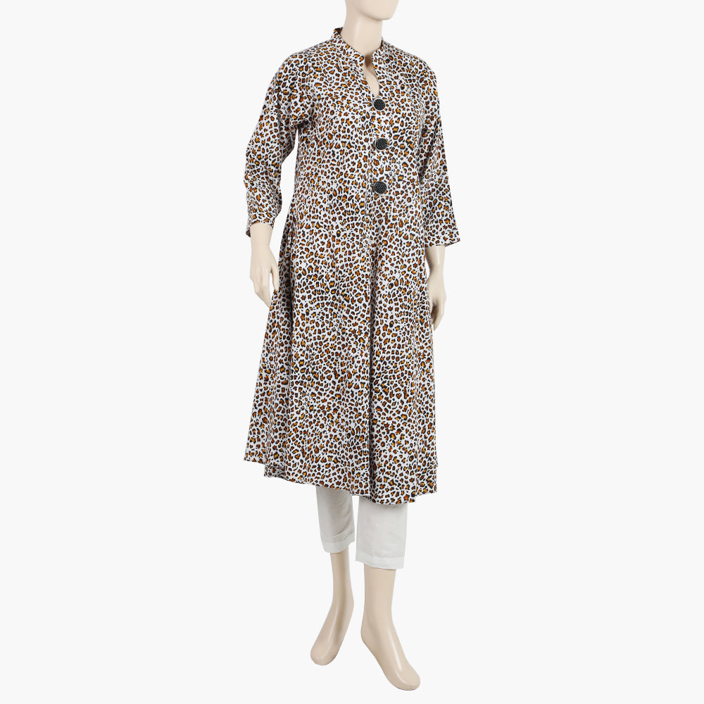 Women's Printed Stitched Kurti - Brown & White, Women Ready Kurtis, Chase Value, Chase Value
