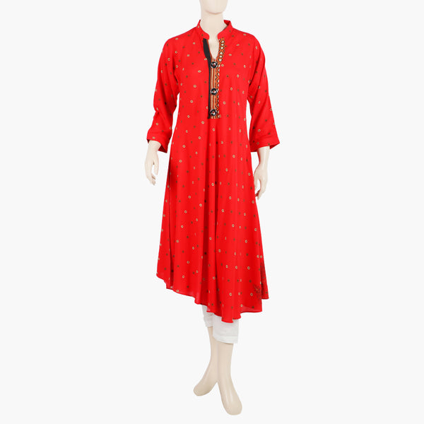Women's Printed Stitched Kurti - Red